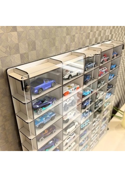 Kapaklı 1/64 Ölçek 50ARAÇ Hotwheels Metal Araç Uyumlu Model Oyuncak Araba Rafı-Beyaz modelleri