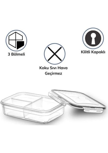 3 Bölmeli Kilitli Kapaklı 1 Litre Erzak Saklama Kabı LC-510 modelleri