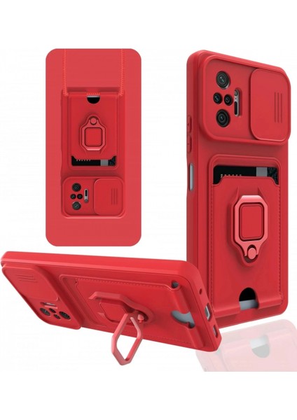 Xiaomi Redmi Note 10 Pro Kılıf Zuma Kartvizitli Yüzüklü Silikon - Kırmızı