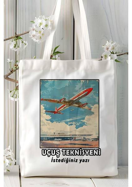 Uçuş Teknisyeni Baskılı Bez Omuz Çantası Kişiye Özel Model 6