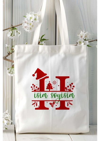 H Harfi Yeni Yıl Noel Yeniyıl Isimli Baskılı Bez Omuz Çantası Çift Taraflı Kişiye Özel Model 9 fiyatları