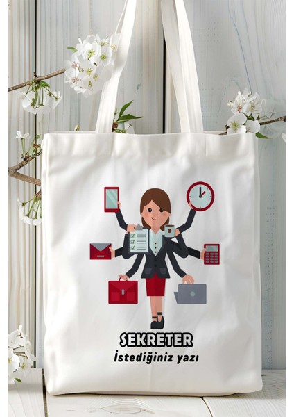Sekreter Baskılı Bez Omuz Çantası Kişiye Özel Model 6