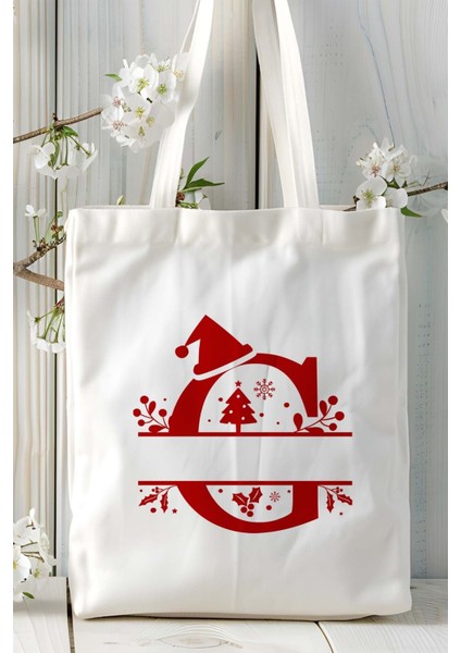 G Harfi Yeni Yıl Noel Yeniyıl Isimli Baskılı Bez Omuz Çantası Çift Taraflı Kişiye Özel Model 8