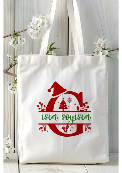 G Harfi Yeni Yıl Noel Yeniyıl Isimli Baskılı Bez Omuz Çantası Çift Taraflı Kişiye Özel Model 8 fiyatları
