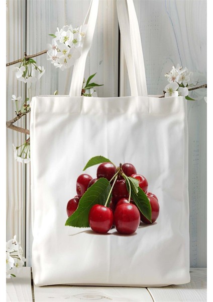 Vişne Baskılı Bez Çanta Kişiye Özel Model 3