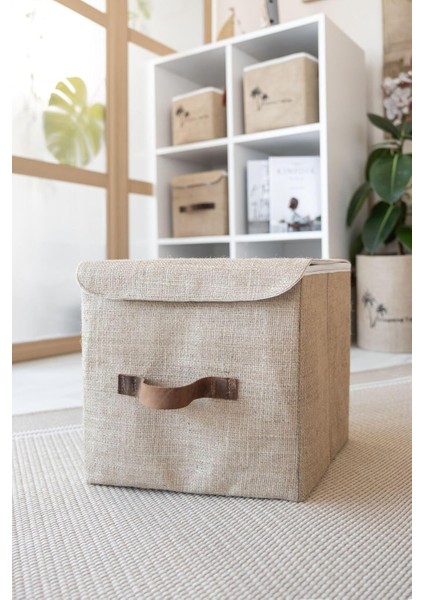 Bee Jüt Dolap Içi Organizer Takı, Makyaj, Banyo, Ofis Düzenleyici Kapaklı Saklama Kutusu 25X25X25 cm