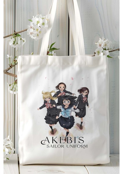 Akebi-Chan No Sailor-Fuku Beyaz Baskılı Bez Omuz Çantası Kişiye Özel Model 2