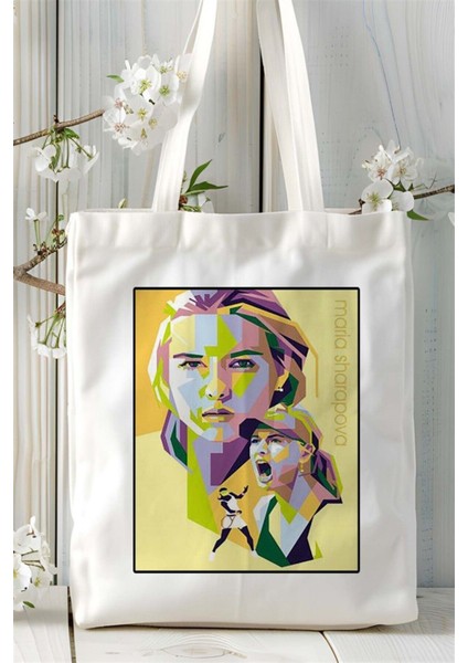 Maria Sharapova Baskılı Bez Çanta Omuz Çantası Kişiye Özel Desen 4