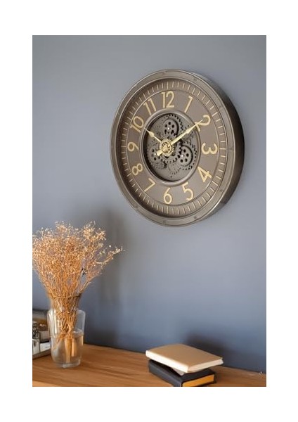 Mark Premium Serisi Antik Eskitme Kadranlı Döner Çarklı 60 Santimetre Ev ve Ofis Duvar Saati, Latin Rakamlı, Bronz fiyatları