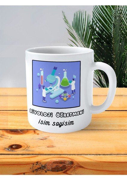 Biyoloji Öğretmeni Baskılı Kupa Bardak Isimli Kişiye Özel Yeşil Kırmızı