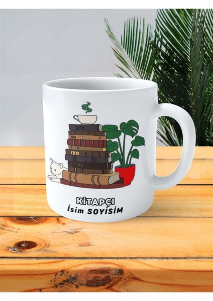Kitapçı Kitap Meslek Baskılı Kupa Bardak Çift Taraflı Baskı Kişiye Özel Model
