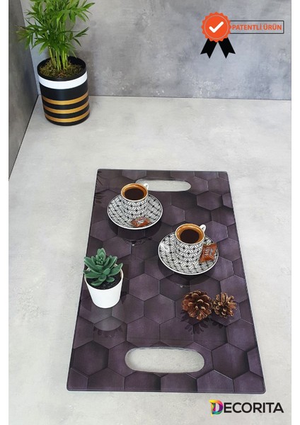 Renkli Petek Desenli Cam Tepsi 29CM x 52CM, Şık ve Kullanışlı Ev Aksesuarı