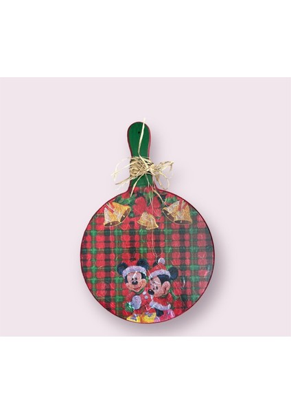 El Yapımı Çift Taraflı Yeşil Miki ve Mini Mouse Figürlü Sunum Tahtası