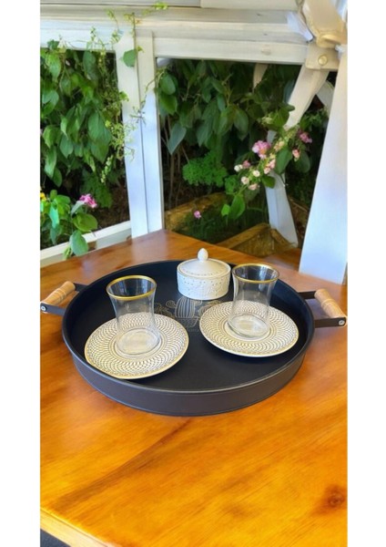 2'li Siyah Metal Yuvarlak Tepsi, Ahşap Saplı, 37 Cm, Kahvaltı ve Sunum Için Ideal fiyatları