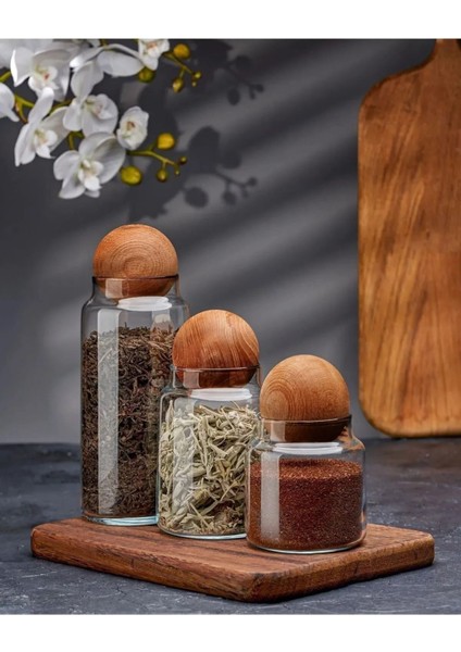 3'lü Ahşap Top Mantar Kapaklı Cam Kavanoz Seti, Saklama ve Sunum Için Şık Tasarım fiyatları