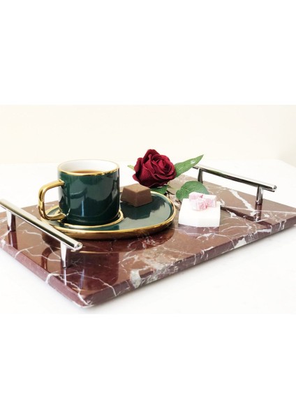 Renkli Doğal Mermer Tepsi 20X30 Gümüş Kulp, Şık ve Kullanışlı Ev Dekorasyonu fırsatları