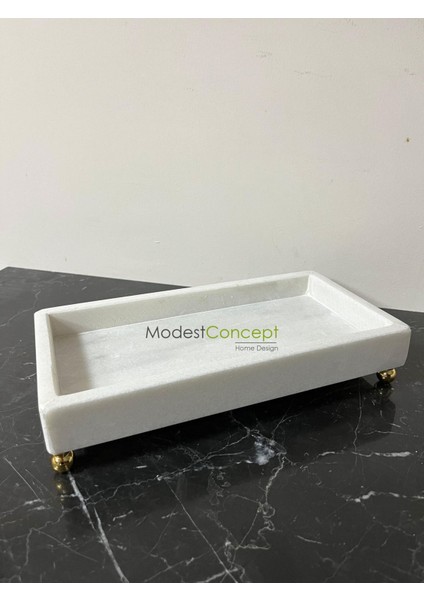 Doğal Mermer Dikdörtgen Tepsi ve Sunumluk, 15X30, Banyo ve Ev Düzenleyici, Gold Top Ayak fırsatları