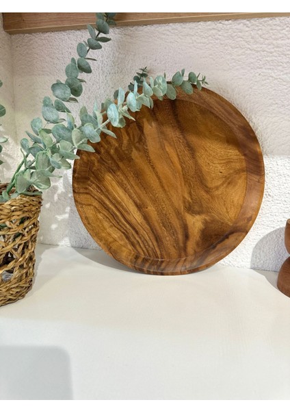 Kahverengi Ahşap Tepsi 30 Cm, Şık ve Doğal Sunum Için Ideal Seçim