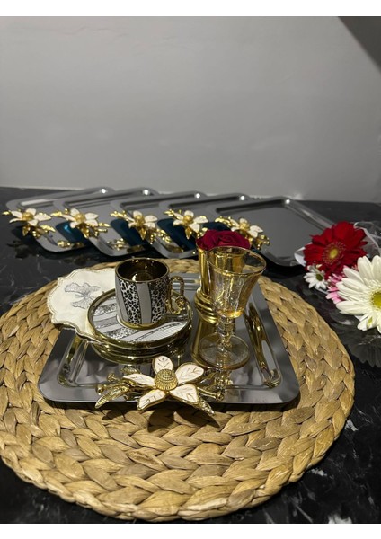 6'lı Kare Gümüş Tepsi, Zambak Çiçek Aksesuarı, Paslanmaz Çelik, Kahve ve Çay Sunumu indirimleri