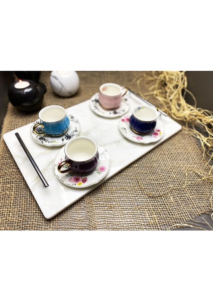 Doğal Mermer Tepsi 25X40CM Gümüş Slim Kulp, Çok Renkli, Şık ve Zarif Tasarım