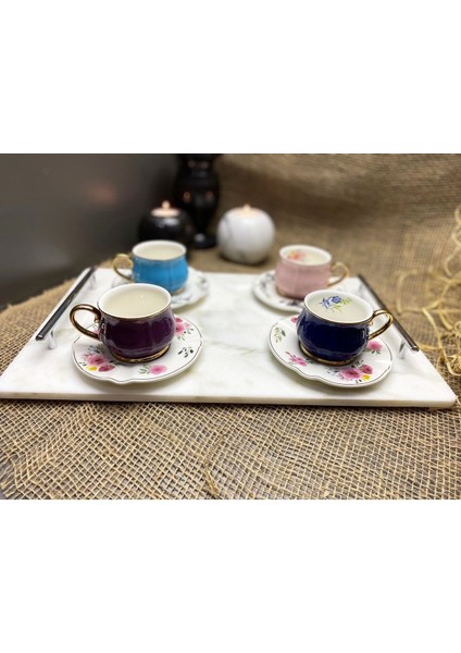 Doğal Mermer Tepsi 25X40CM Gümüş Slim Kulp, Çok Renkli, Şık ve Zarif Tasarım