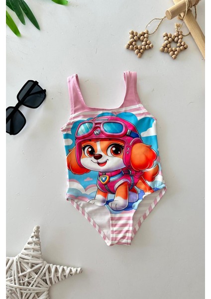 Pw Ptrl Baskılı Kız Çocuk Mayo bikini - Pembe