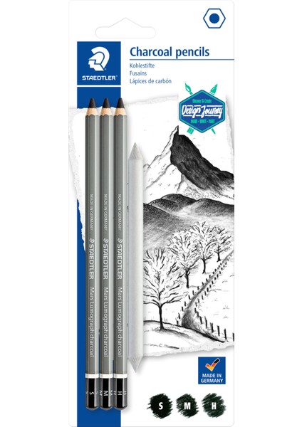 100C SBK4 Mars Lumograph Charcoal Füzen Eskiz Kalem – 4’lü Set (Soft, Medium, Hard, White)