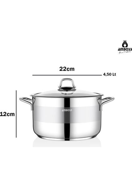 Ambos Saphire Paslanmaz Çelik 22 Cm Cam Kapaklı Derin Tencere
