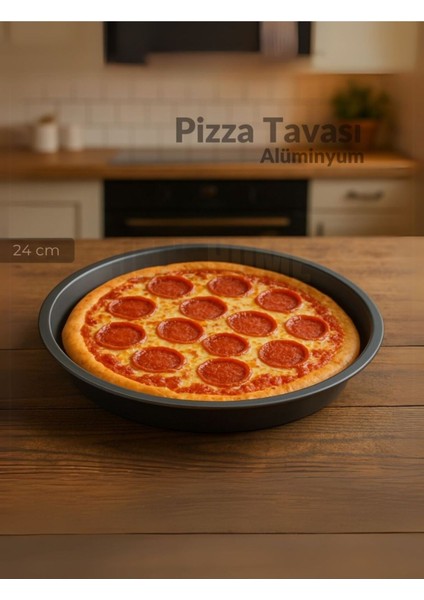 24 cm Yapışmaz Alüminyum Pizza ve Pide Tavası, Siyah Renk