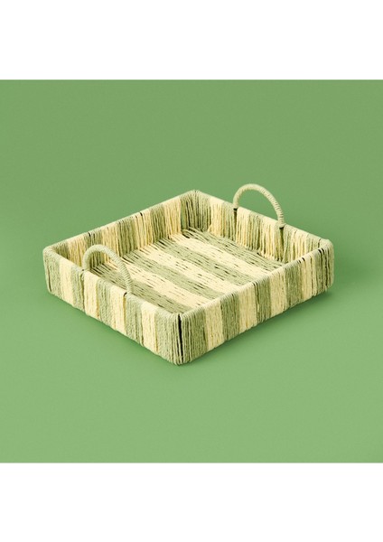 Yeşil ve Krem Renkli Dekoratif Tepsi, 22X22X5 Cm, Şık ve Kullanışlı Tasarım