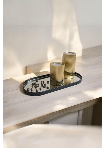 Oval Aynalı Sunumluk, Ikramlık ve Kahve Çay Servisi, 12X30 Cm, Şık Tasarım