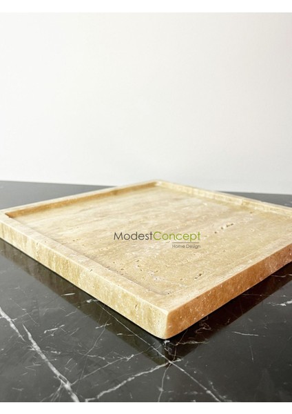 Doğal Traverten Tepsi, Banyo Düzenleyici, Kare Sunum Tabağı, Organizer, Sarı fiyatları