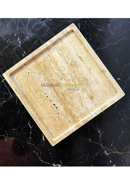 Doğal Traverten Tepsi, Banyo Düzenleyici, Kare Sunum Tabağı, Organizer, Sarı modelleri