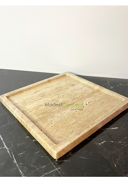 Doğal Traverten Tepsi, Banyo Düzenleyici, Kare Sunum Tabağı, Organizer, Sarı fırsatları