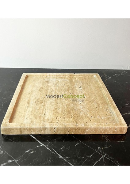 Doğal Traverten Tepsi, Banyo Düzenleyici, Kare Sunum Tabağı, Organizer, Sarı indirimleri