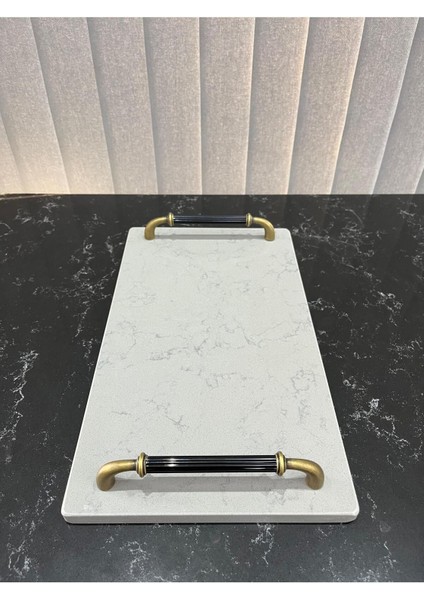 Gri Kuvars Gerçek Mermer Sunum ve Nişan Tepsisi 40X22 fiyatları