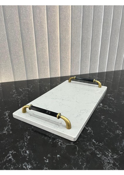 Gri Kuvars Gerçek Mermer Sunum ve Nişan Tepsisi 40X22 fırsatları