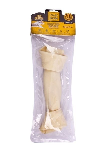 Deri El İşi Düğüm Doğal Kemik Köpek Ödülü Beyaz 36 Cm 1 A