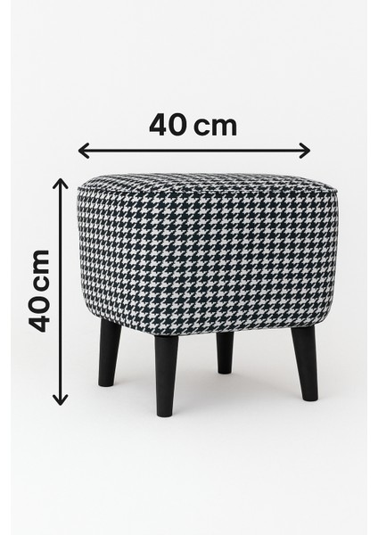 Kazayağı Desenli Keten Kumaş Puf | 40X40 cm | Ahşap Ayaklı, Dekoratif Ayak Uzatma Koltuğu