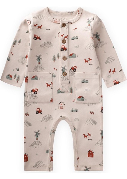 Baskılı Tulum 0-3 Yaş Bej