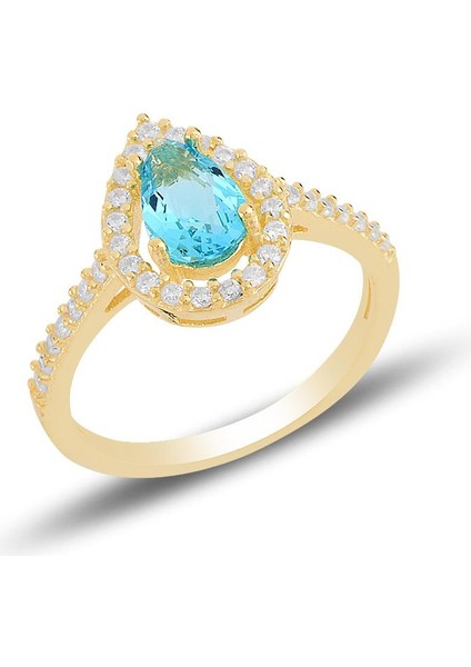 Gümüş Altın Yaldızlı Akuamarin Taşlı Damla Modeli Üçlü Set SGTL11517MAVI fırsatları