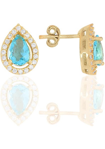 Gümüş Altın Yaldızlı Akuamarin Taşlı Damla Modeli Üçlü Set SGTL11517MAVI indirimleri