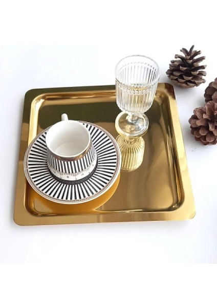 Altı Adet Gold Renk Kare Çelik Kahve Servis Tepsisi, Şık ve Kullanışlı. fiyatları