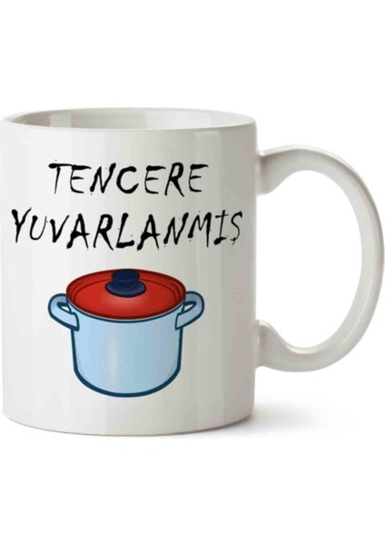 Tencere Yuvarlanmış Kapağını Bulmuş 2 Iki Tarafı Baskılı Kupa Bardak