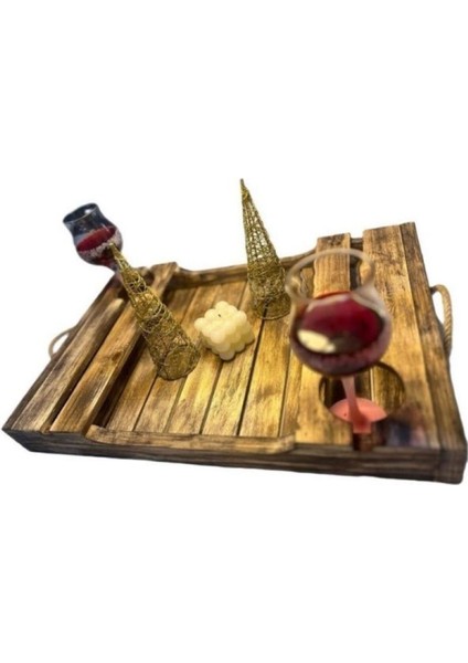 Kahverengi Ahşap Hasır Kulplu Tepsi, Şık ve Doğal Tasarım fiyatları