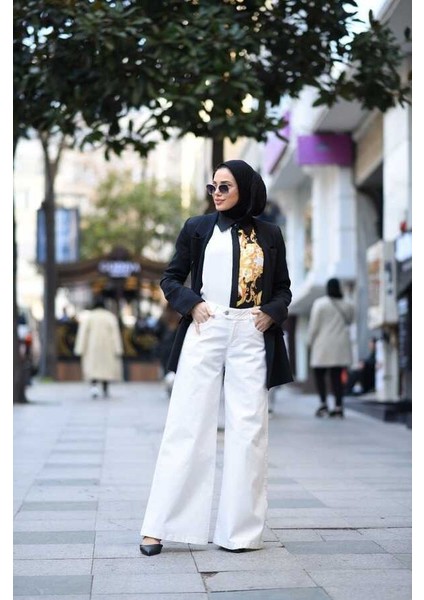 1067-DENIM Bol Paça Pantolon Beyaz modelleri