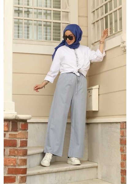 1105-LASTIKLI Denim Pantolon Açık Mavi