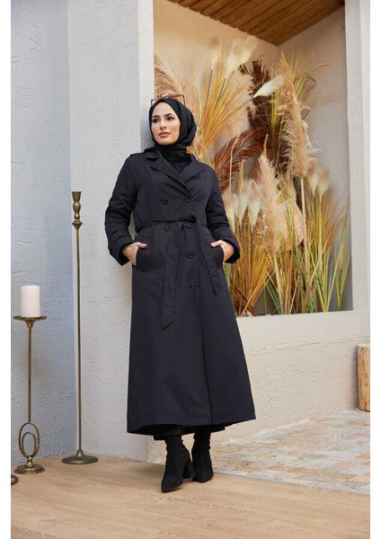 6572-KÜRKLÜ Trençkot Lacivert modelleri