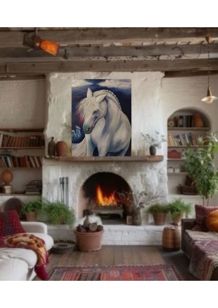 Kapadokya Gecesi ve At Konulu Estetik Dekoratif Yağlı Boya Tablo