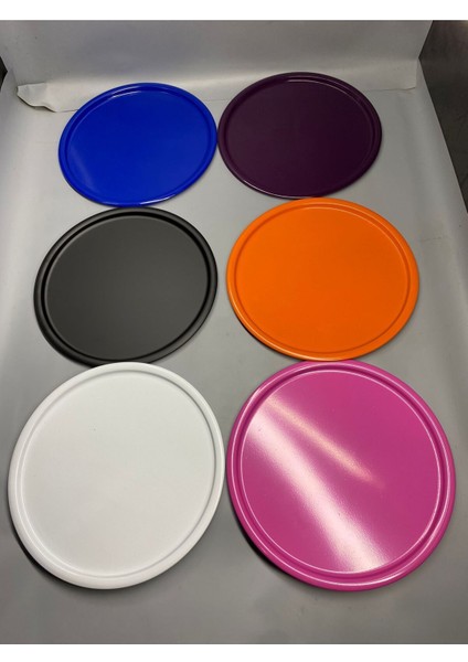 Çok Renkli 6'lı Metal Sunum Tepsisi, Mum, Çay, Kahve ve Pasta Servisi 30 cm